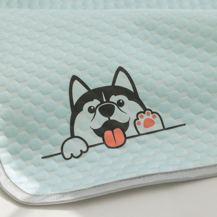 91家纺网 家纺一手货源 找家纺 宅部落 2025新款凉感豆豆儿童卡通凉席 哈士奇-淡蓝