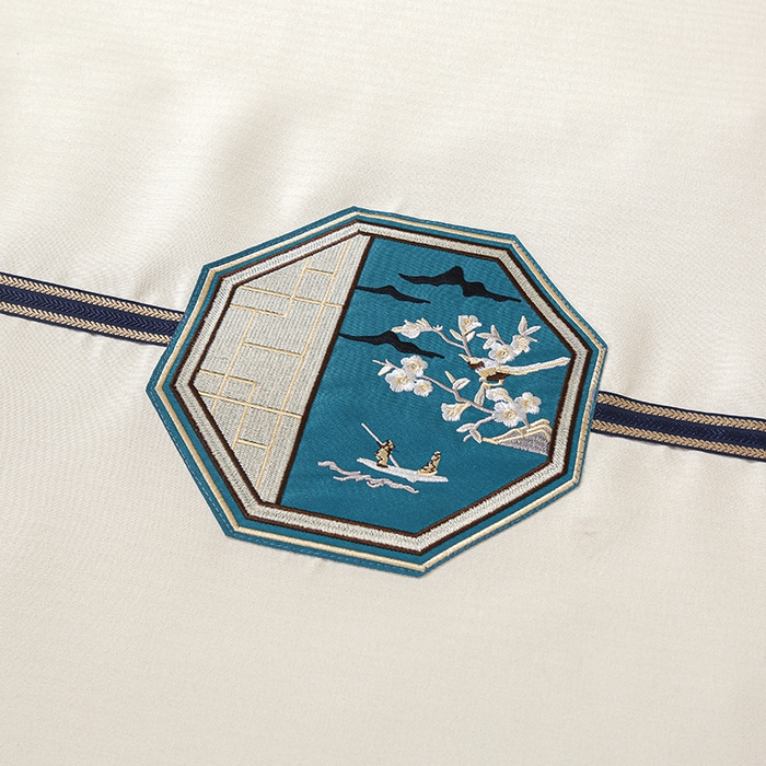 91家纺网 家纺一手货源 找家纺 芙怡 2025春夏新款8023款棉麻绒贴花美 容床罩-花漾系列 花漾-白