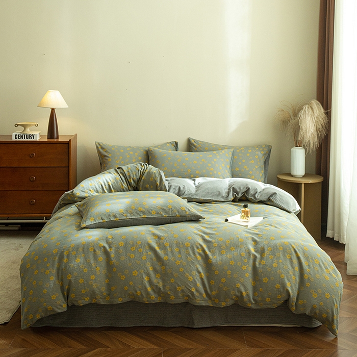 91家纺网 家纺一手货源 找家纺 2025新款A类全棉三层纱四件套 富贵花