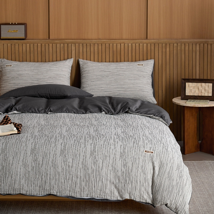 91家纺网 家纺一手货源 找家纺 安莱生活 2025 全棉立体色织提花四件套 摩卡黑