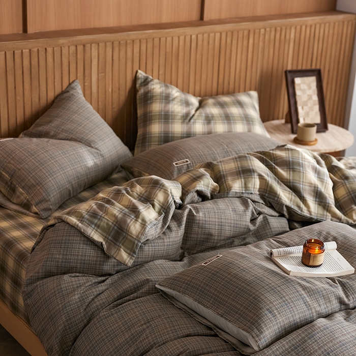 91家纺网 家纺一手货源 找家纺 安莱生活 2025 全棉双层纱苏格兰格纹系列四件套 威尔士