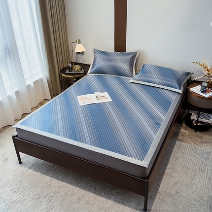 摩妮卡 2025新款碳光席床席款三件套可洗冰丝席 布莱垦-蓝