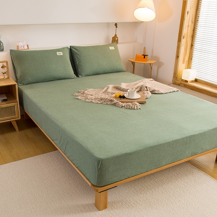 91家纺网 家纺一手货源 找家纺 柠萌家居 2025新款A类全棉色织水洗棉单床笠 一抹绿