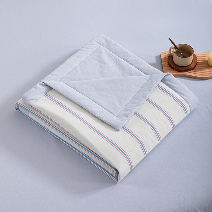 91家纺网 家纺一手货源 找家纺 吾诺 2025 全棉色织水洗棉夏被大豆夏被四件套被子被芯空调被夏凉被 新彩条