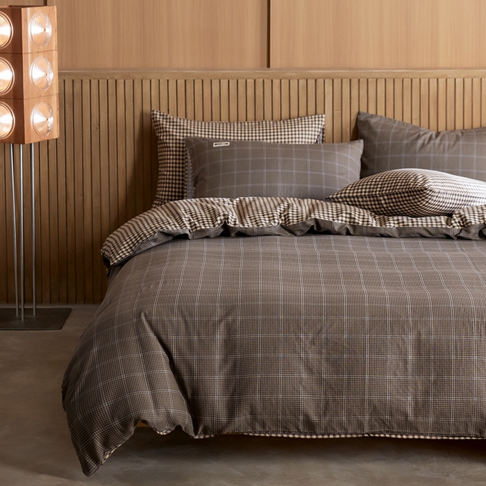 91家纺网 家纺一手货源 找家纺 安莱生活 2025 全棉双层纱苏格兰格纹系列四件套 格林格