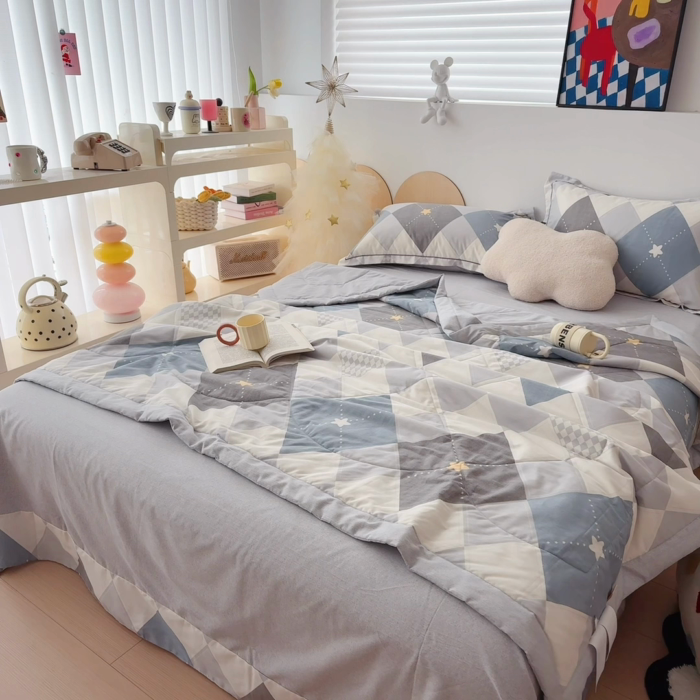 91家纺网 家纺一手货源 找家纺 于果 2025新款全棉纯棉夏被夏凉被空调被四件套 卡罗拉