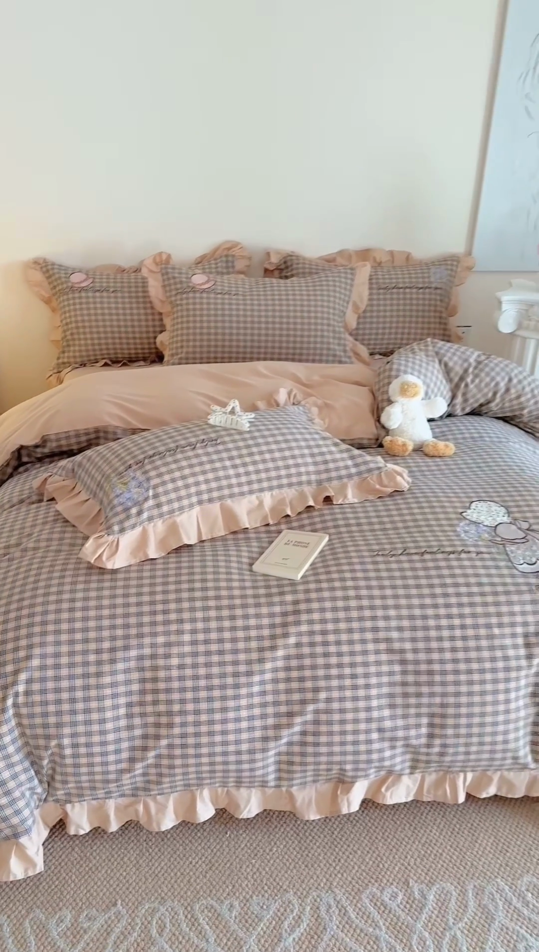 91家纺网 家纺一手货源 找家纺 蜜柚 2025新款色织水洗棉贴布花边款四件套-童趣 童趣-卡其