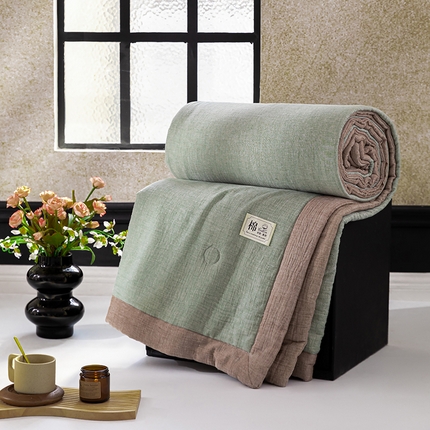 吾诺 2025 纯色全棉泡泡双层纱夏被大豆夏被子被芯夏被四件套夏凉被空调被 森林绿