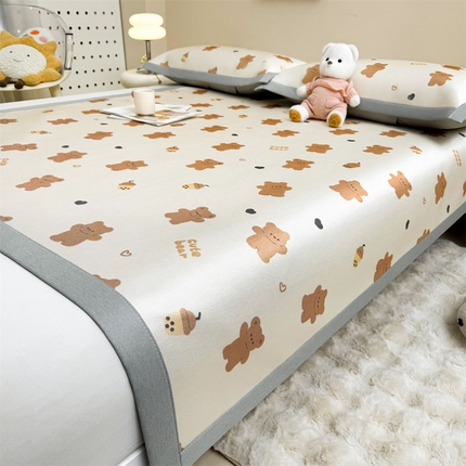 91家纺网 家纺一手货源 找家纺 （总）雯豆2025夏季新品冰藤印花凉席三件套平铺绑带款冰丝凉席三件套