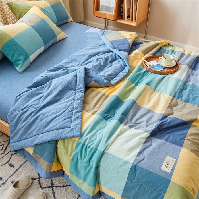 91家纺网 家纺一手货源 找家纺 2025新款A类纯棉水洗棉色织棉花夏被四件套全棉空调被夏凉被 绚丽格