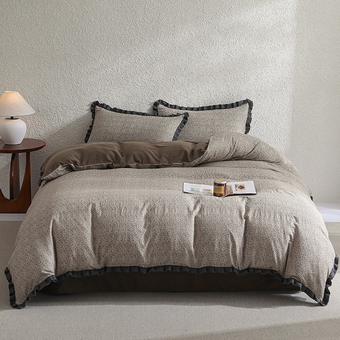 91家纺网 家纺一手货源 找家纺 2025新款A类纯棉双层纱皱皱纱花边四件套（复古风） 苏曼纱