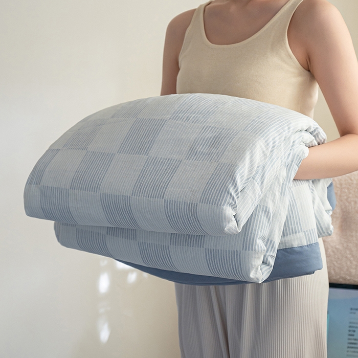 91家纺网 家纺一手货源 找家纺  吾诺 2025 棋盘格立体提花大豆夏被子被芯夏凉被空调被 棋盘格-蓝