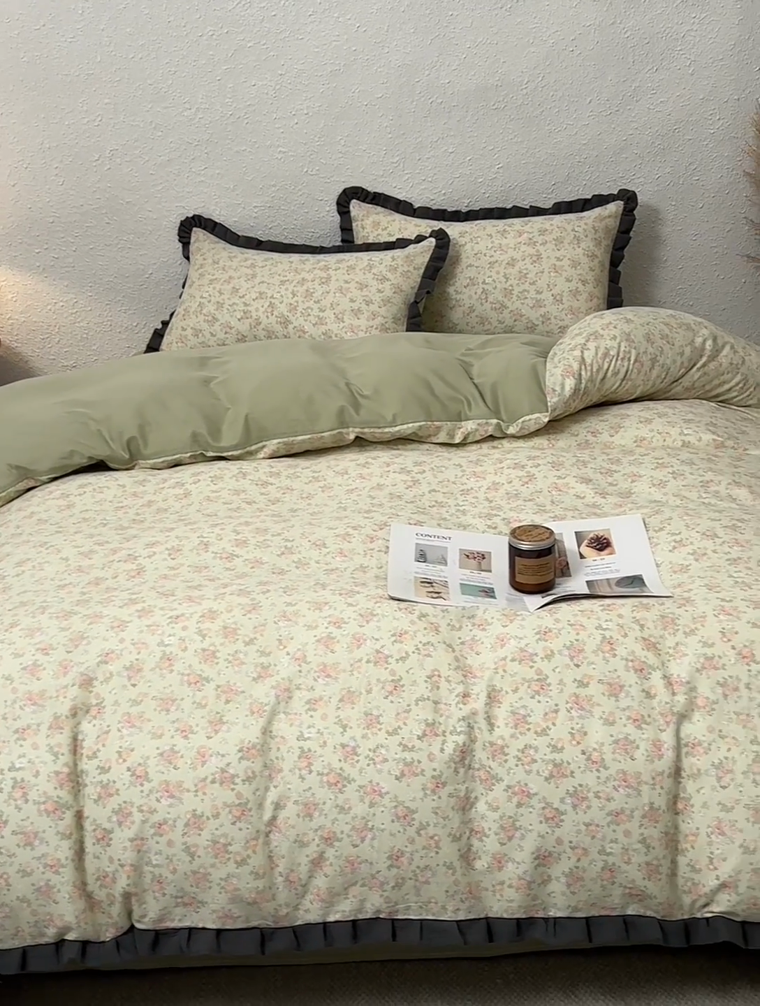 91家纺网 家纺一手货源 找家纺 2025新款A类纯棉双层纱皱皱纱花边四件套（复古风） 清逸