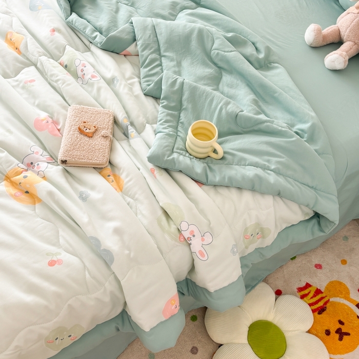 91家纺网 家纺一手货源 找家纺 梦舒羽2025新款小清新系列水洗棉夏被 兔子小姐