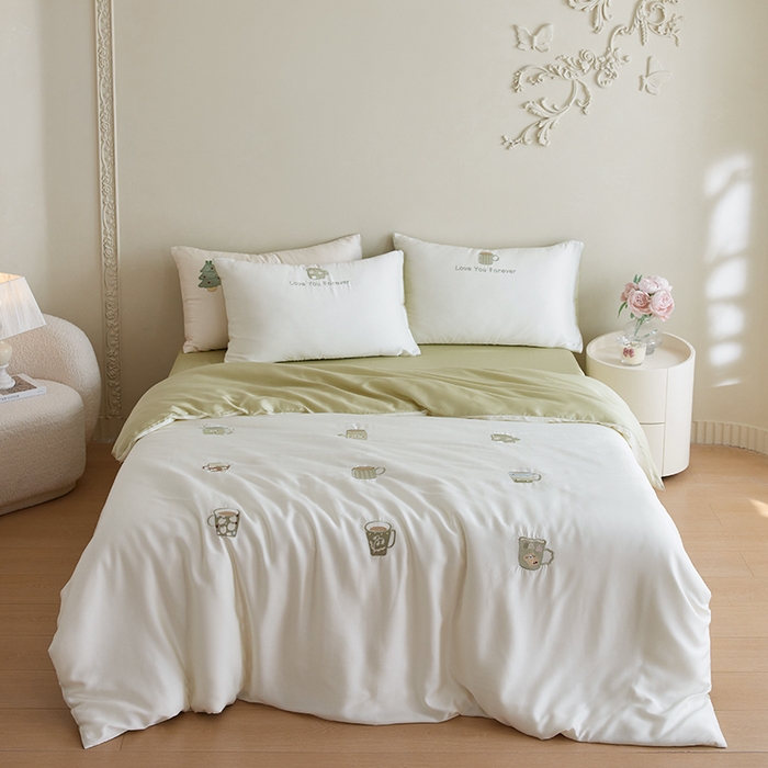 91家纺网 家纺一手货源 找家纺 安莱生活 2025兰精进口60S天丝绣花四件套 爱一辈子