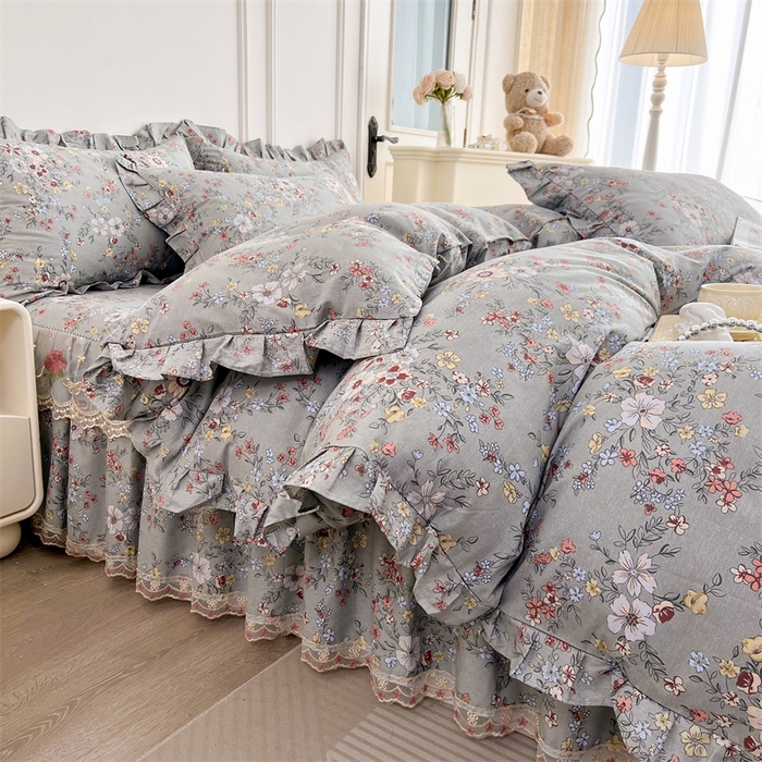 91家纺网 家纺一手货源 找家纺  十个点 2025新款全棉纯棉蕾丝花边床裙 红茶馆