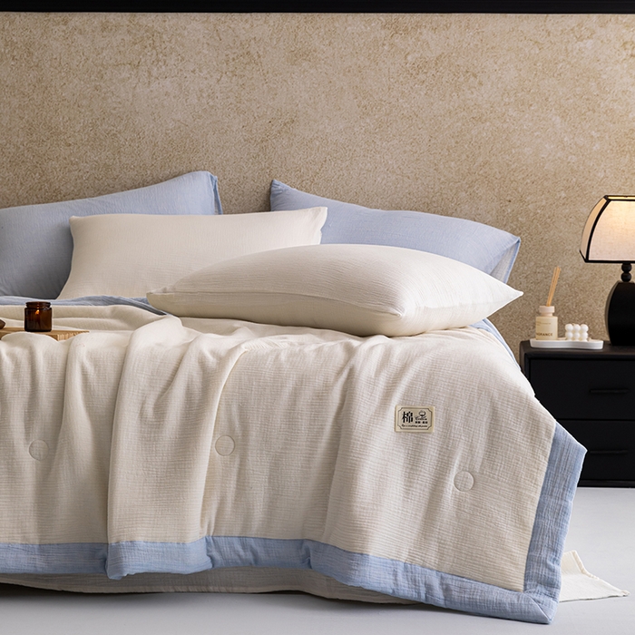 91家纺网 家纺一手货源 找家纺 吾诺 2025 纯色全棉泡泡双层纱夏被大豆夏被子被芯夏被四件套夏凉被空调被 仙仙米