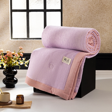 吾诺 2025 纯色全棉泡泡双层纱夏被大豆夏被子被芯夏被四件套夏凉被空调被 柔幻紫