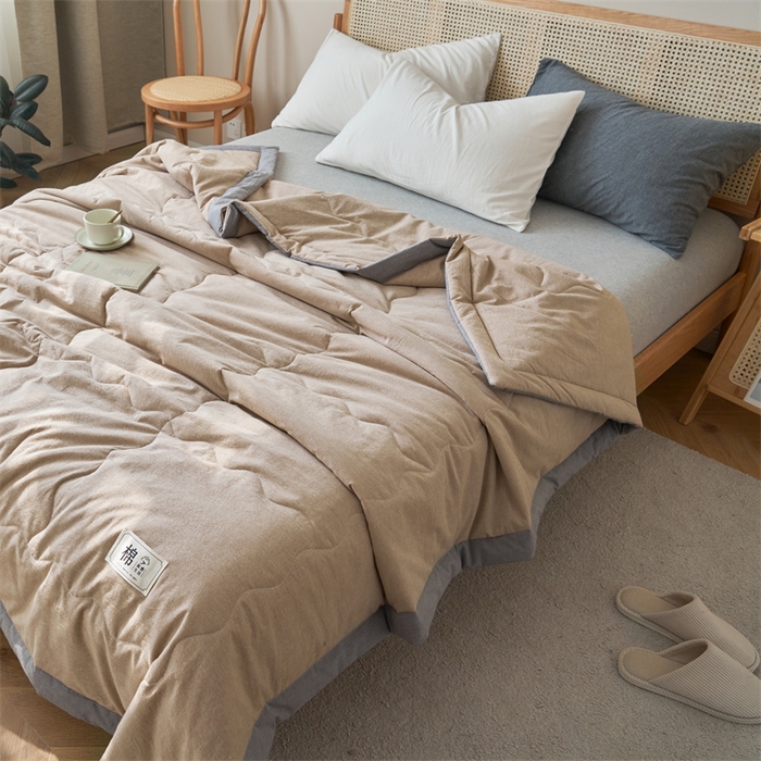 91家纺网 家纺一手货源 找家纺 金鹰 2025新款A类纯棉水洗棉色织棉花夏被全棉空调被夏凉被 卡其