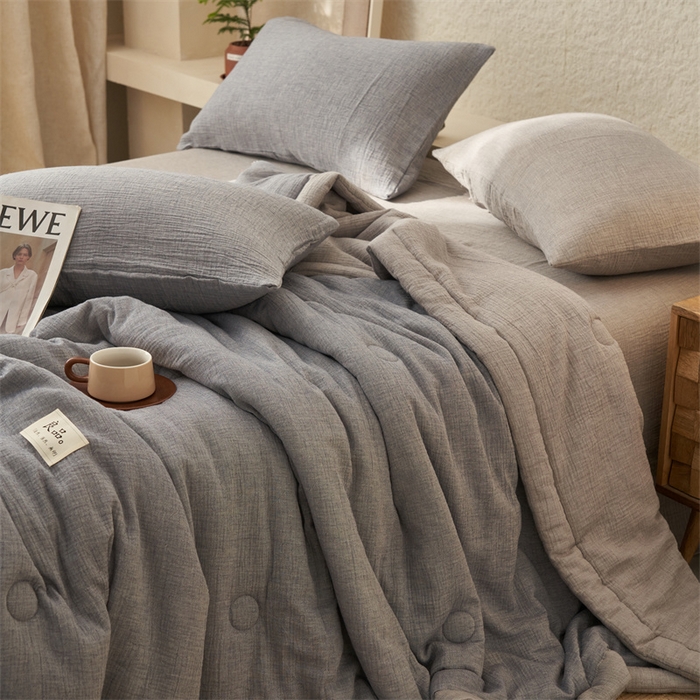 91家纺网 家纺一手货源 找家纺 金鹰2025新款A类纯棉皱皱纱大豆夏被四件套全棉夏凉被空调被 皱皱纱-复古蓝