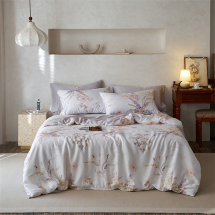 时年家纺 2025新款莱赛尔天丝印花系列四件套烟花间