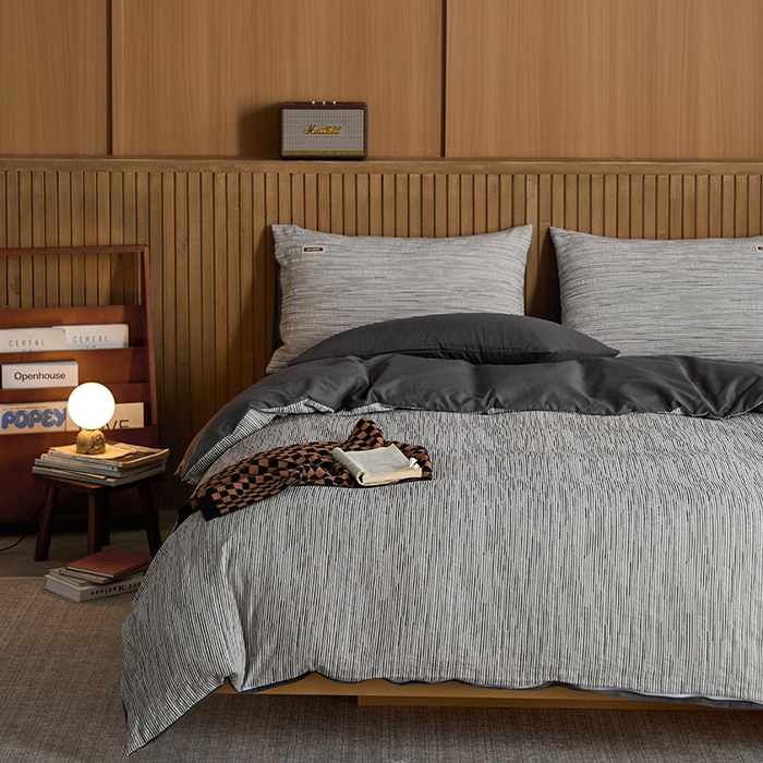 91家纺网 家纺一手货源 找家纺 安莱生活 2025 全棉立体色织提花四件套 摩卡黑