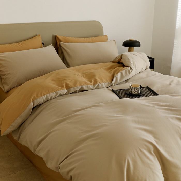 91家纺网 家纺一手货源 找家纺 2025年纯色双拼60支纯棉被套 岩石灰+卡其