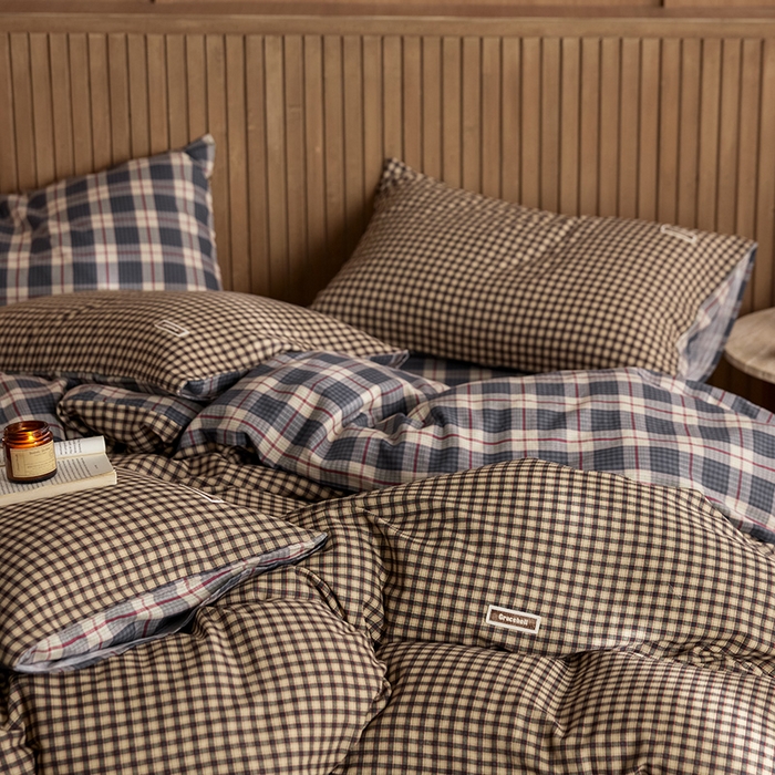 91家纺网 家纺一手货源 找家纺 安莱生活 2025 全棉双层纱苏格兰格纹系列四件套 小米格