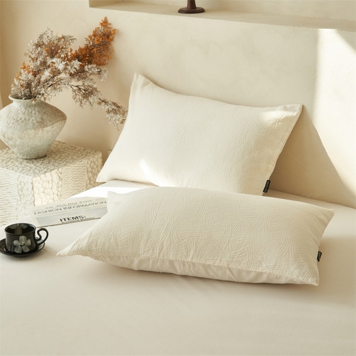 91家纺网 家纺一手货源 找家纺 金鹰 2025新款A类纯棉水洗棉三层流年提花大豆夏被四件套 流年-奶白