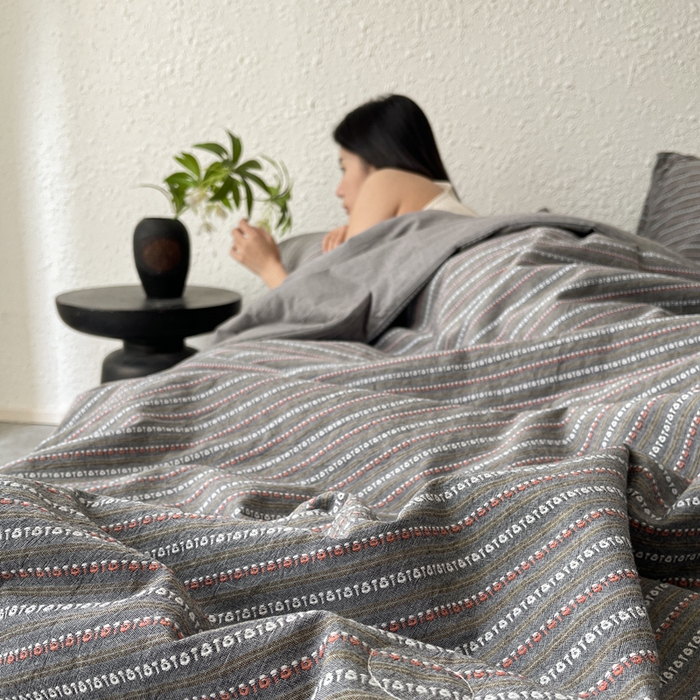 91家纺网 家纺一手货源 找家纺 吾诺 2025 全棉色织提花水洗棉大豆夏被子被芯全棉夏被四件套夏凉被空调被 摩卡灰