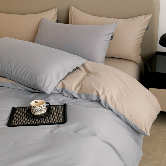 91家纺网 家纺一手货源 找家纺 2025年纯色双拼60支纯棉被套 浅灰+岩石灰