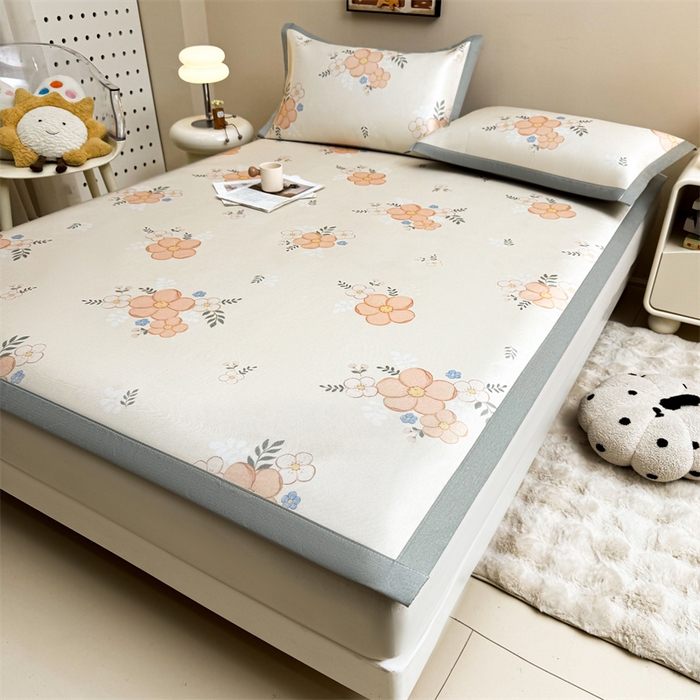 91家纺网 家纺一手货源 找家纺 雯豆2025夏季新品冰藤印花凉席三件套平铺绑带款冰丝凉席三件套 冰藤席-绑带款-邂逅