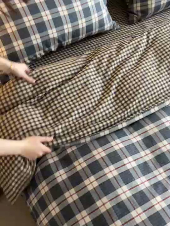 91家纺网 家纺一手货源 找家纺 安莱生活 2025 全棉双层纱苏格兰格纹系列四件套 集组格