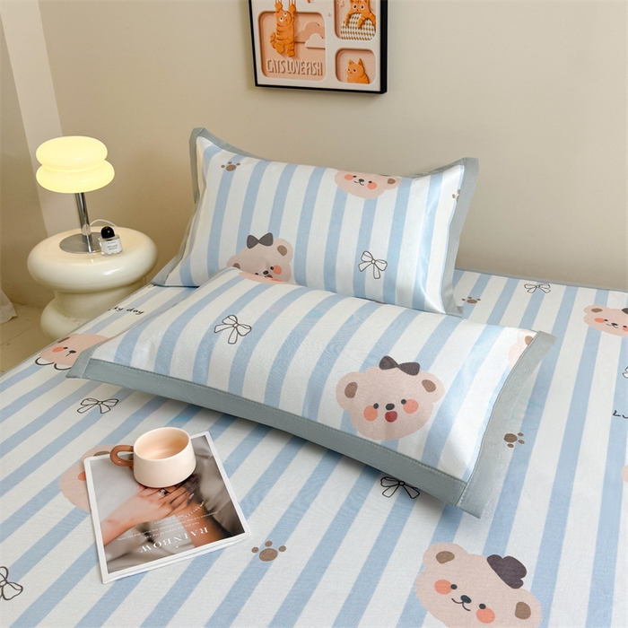 91家纺网 家纺一手货源 找家纺 雯豆2025夏季新品冰藤印花凉席三件套平铺绑带款冰丝凉席三件套 冰藤席-绑带款-熊先生