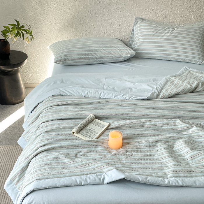 91家纺网 家纺一手货源 找家纺 吾诺 2025 全棉色织提花水洗棉大豆夏被子被芯全棉夏被四件套夏凉被空调被 摩卡兰