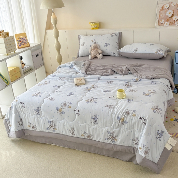 91家纺网 家纺一手货源 找家纺 梦舒羽2025新款小清新系列水洗棉夏被 幸运波点