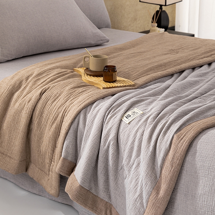 91家纺网 家纺一手货源 找家纺 吾诺 2025 纯色全棉泡泡双层纱夏被大豆夏被子被芯夏被四件套夏凉被空调被 泡沫灰