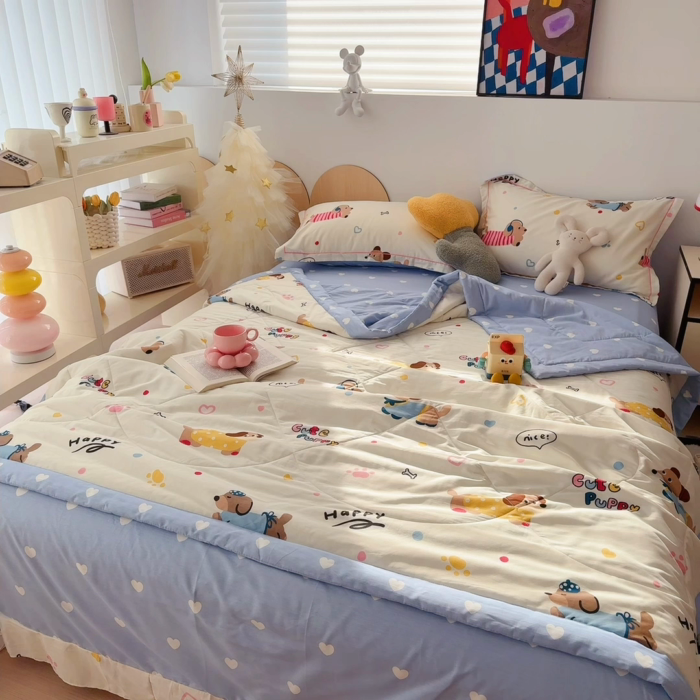 91家纺网 家纺一手货源 找家纺 于果 2025新款全棉纯棉夏被夏凉被空调被四件套 童趣