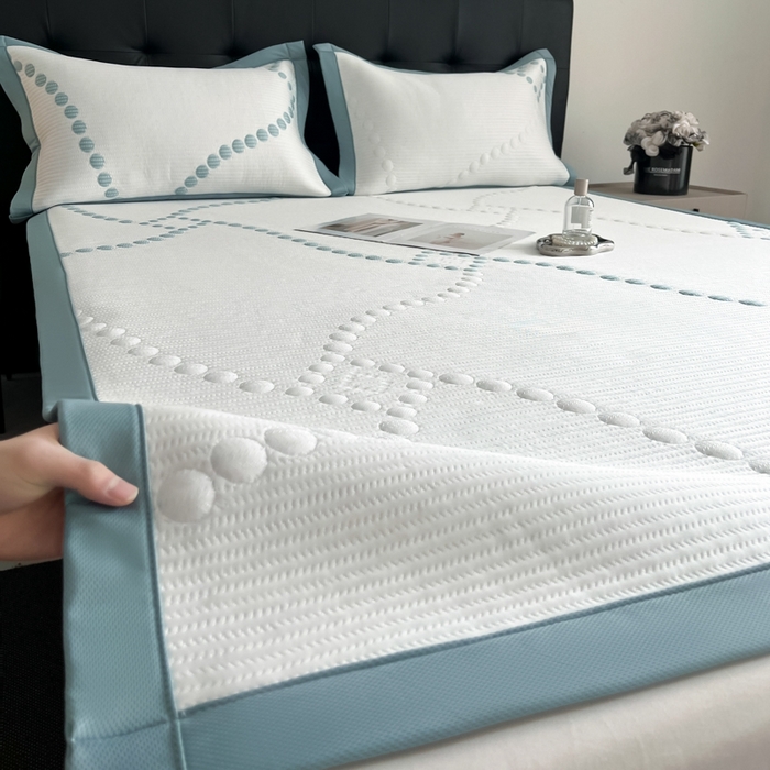 91家纺网 家纺一手货源 找家纺 慕尚家纺 2025新款泡泡大PE提花软席 小圆点 白蓝