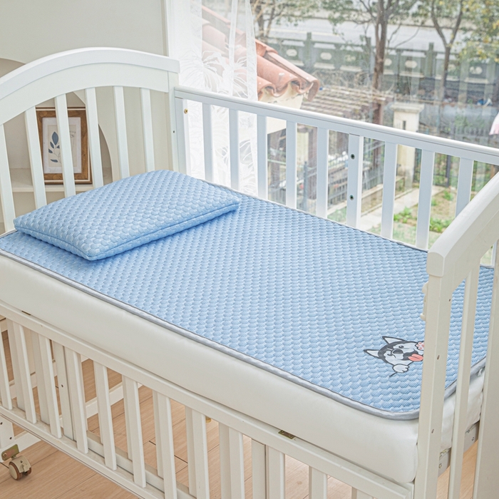 91家纺网 家纺一手货源 找家纺 宅部落 2025新款凉感豆豆儿童卡通凉席 哈士奇-深蓝