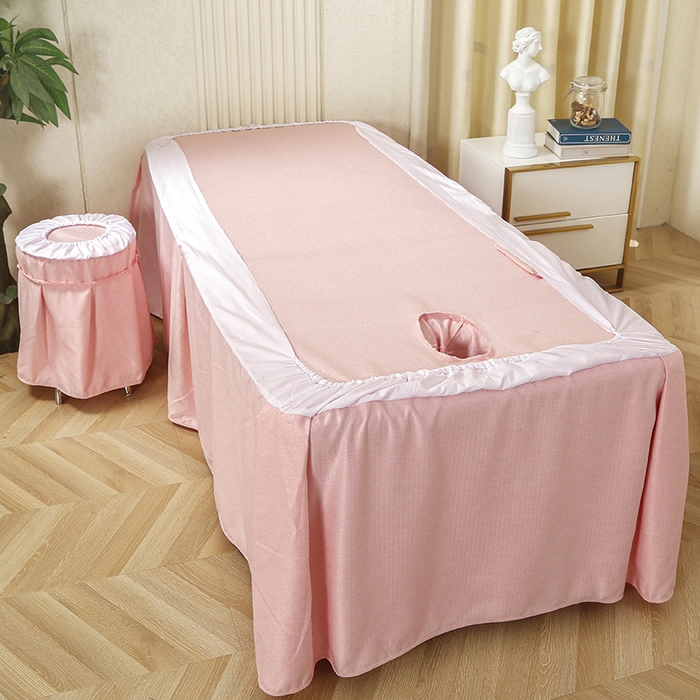 91家纺网 家纺一手货源 找家纺 芙怡 2025春夏新款8023款棉麻绒美 容床罩-花颜系列 花颜-粉