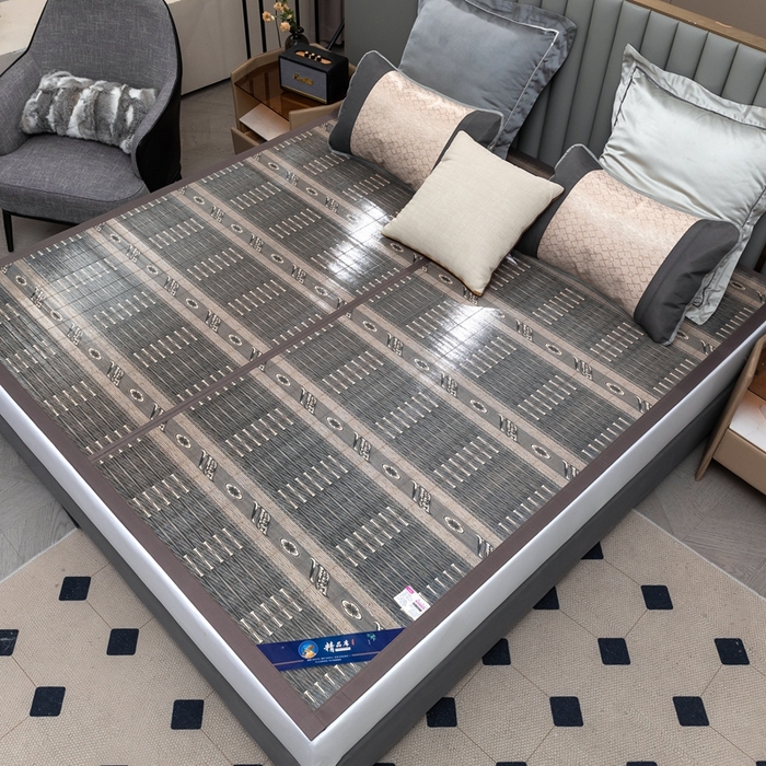 91家纺网 家纺一手货源 找家纺 苏迪凉席竹席2025新款竹席凉席冰丝席碳化双面印花藤草席 步步高升-灰