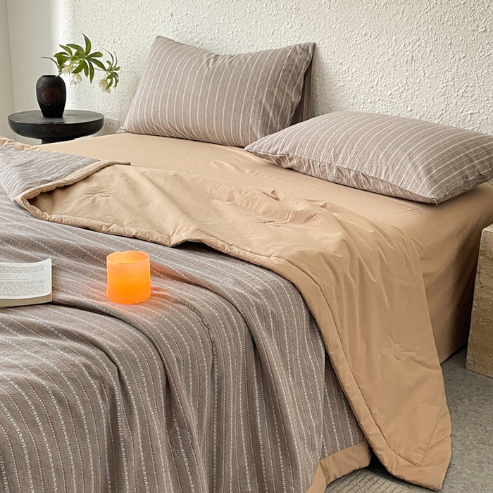 91家纺网 家纺一手货源 找家纺 吾诺 2025 全棉色织提花水洗棉大豆夏被子被芯全棉夏被四件套夏凉被空调被 摩卡咖