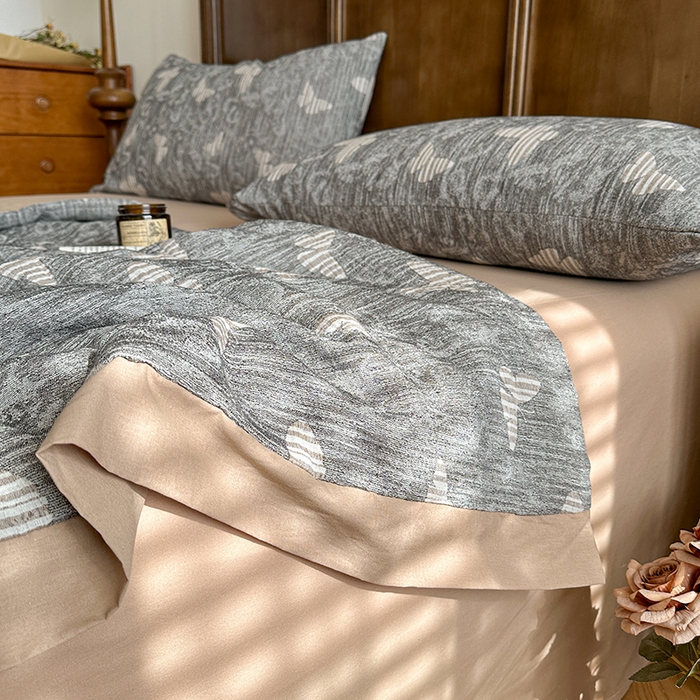 91家纺网 家纺一手货源 找家纺 吾诺 2025 全棉色织提花三层纱大豆夏被全棉夏被子被芯空调被夏凉被 蝶舞-灰