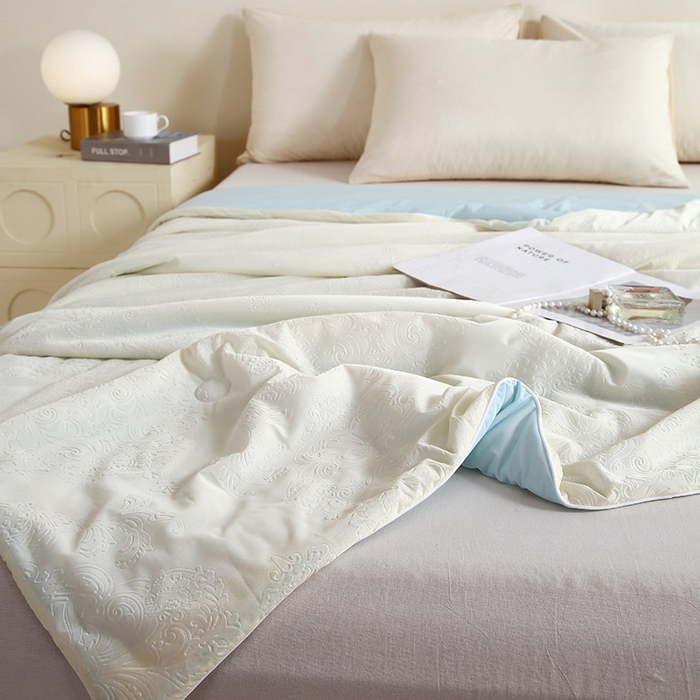 91家纺网 家纺一手货源 找家纺 品乐家纺 2025新款凉感A类可水洗抗菌冰冰被夏被夏凉被空调被被子被芯 冰冰被米纹+蓝