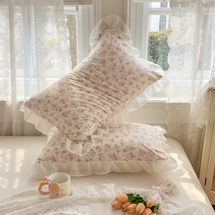 91家纺网 家纺一手货源 找家纺 （总）梦舒羽  2025新款针织棉双层纱花边枕头套双人枕套枕芯套宿舍单人枕头内胆套