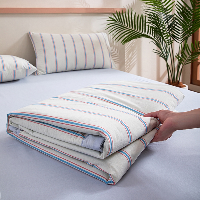 91家纺网 家纺一手货源 找家纺 吾诺 2025 全棉色织水洗棉夏被大豆夏被四件套被子被芯空调被夏凉被 新彩条