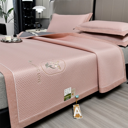 91家纺网 家纺一手货源 找家纺 小牛席业 2025新款3D冷感按摩轻奢铃兰冷感豆豆席系列-床席款 粉色