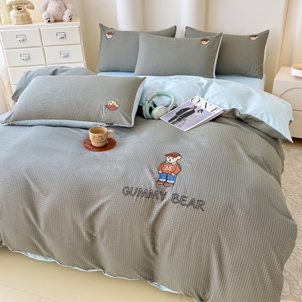 91家纺网 家纺一手货源 找家纺 （总）KA家纺 春夏新款色织水洗棉绣花四件套