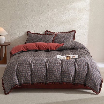 91家纺网 家纺一手货源 找家纺 （总）2025新款A类纯棉双层纱皱皱纱花边四件套（复古风）